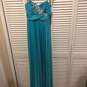 Strapless blue cocktail dress